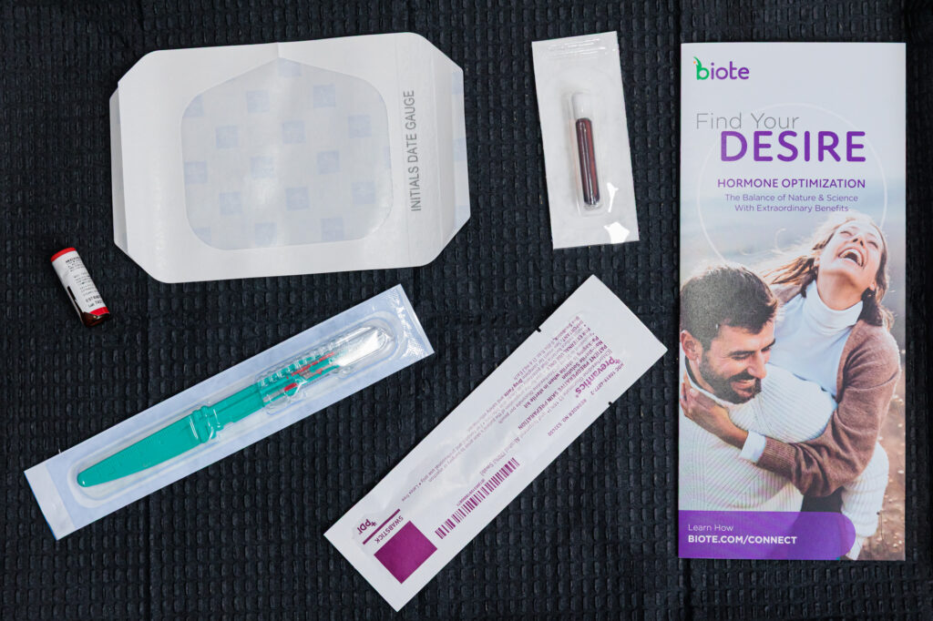 alt tag: Necessities for BHRT therapy lay on a dark surface. This holistic treatment supporting a woman's functional health helps providers deliver the best medical aesthetics in Kalamazoo County, MI, 